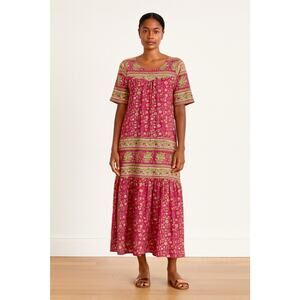 Vermont Country Store Dress Size Small Cotton Pink Floral Muumuu Dress Pockets